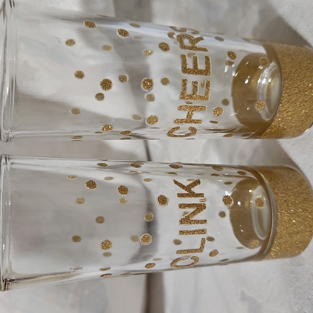 Gold Glitter Shot Glass Set (2) - Cheers & Clink - 2 oz - Polkadots